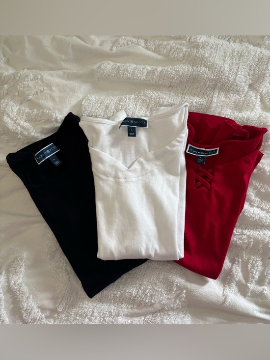 Karen Scott Tops - Karen Scott Sleeveless Knit Tanks in Red, White & Black - Set of 3